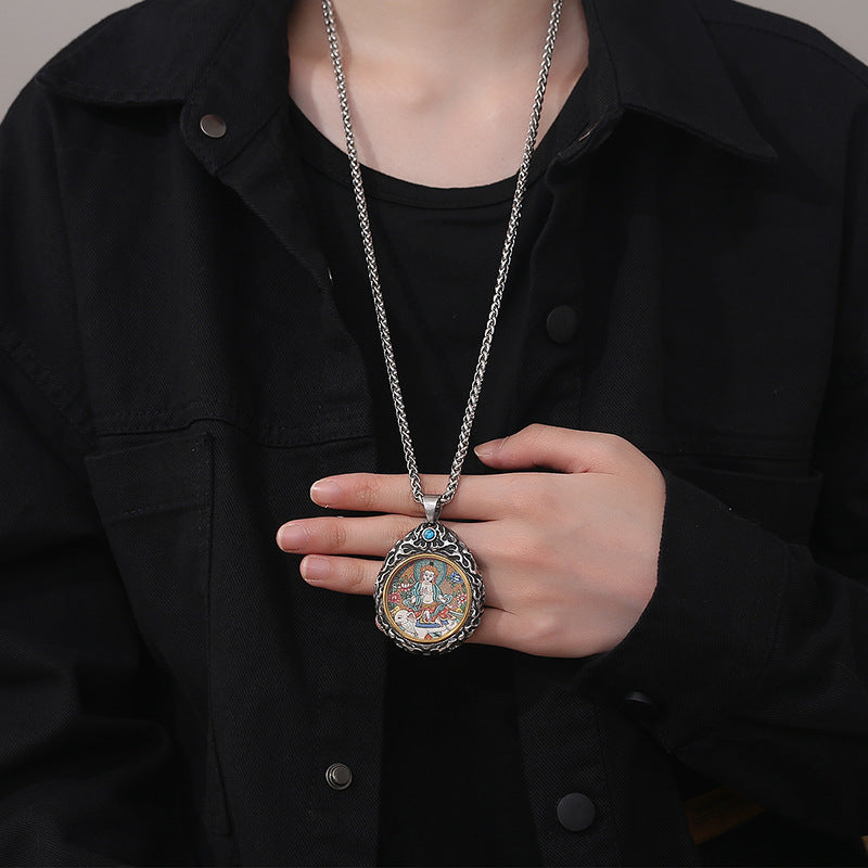 Steel Necklace – Statement Zodiac Buddha Pendant