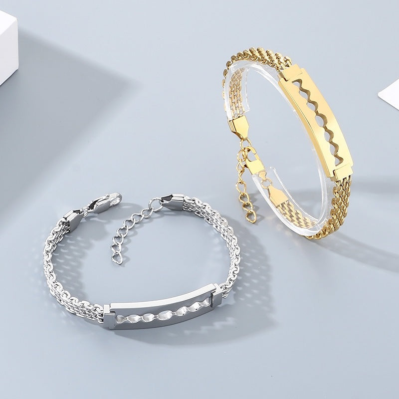 Men's Daily – Minimalist Woven Chain Curved Bar Blade Stainless Steel Bracelet Men
