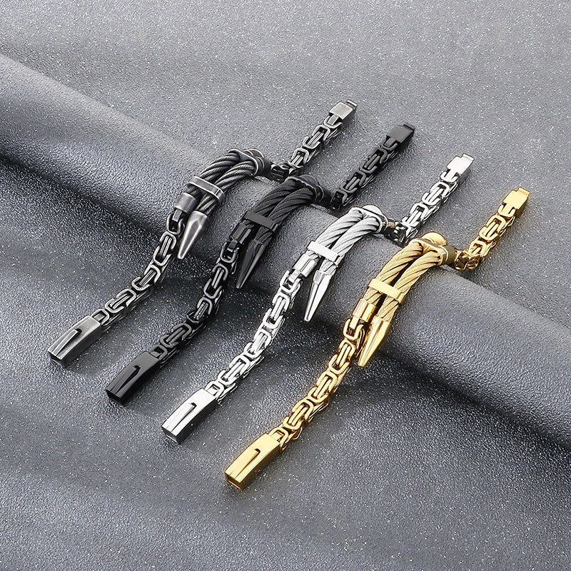 Design Braided Wire Steel Wire Nail – Punk Rock Emperor Chain Titanium Steel Men's Bracelet