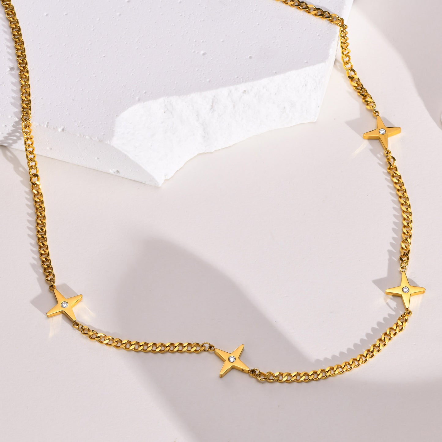 Stainless Steel Zircon Star Necklace Gold Female Fashion Jewelry