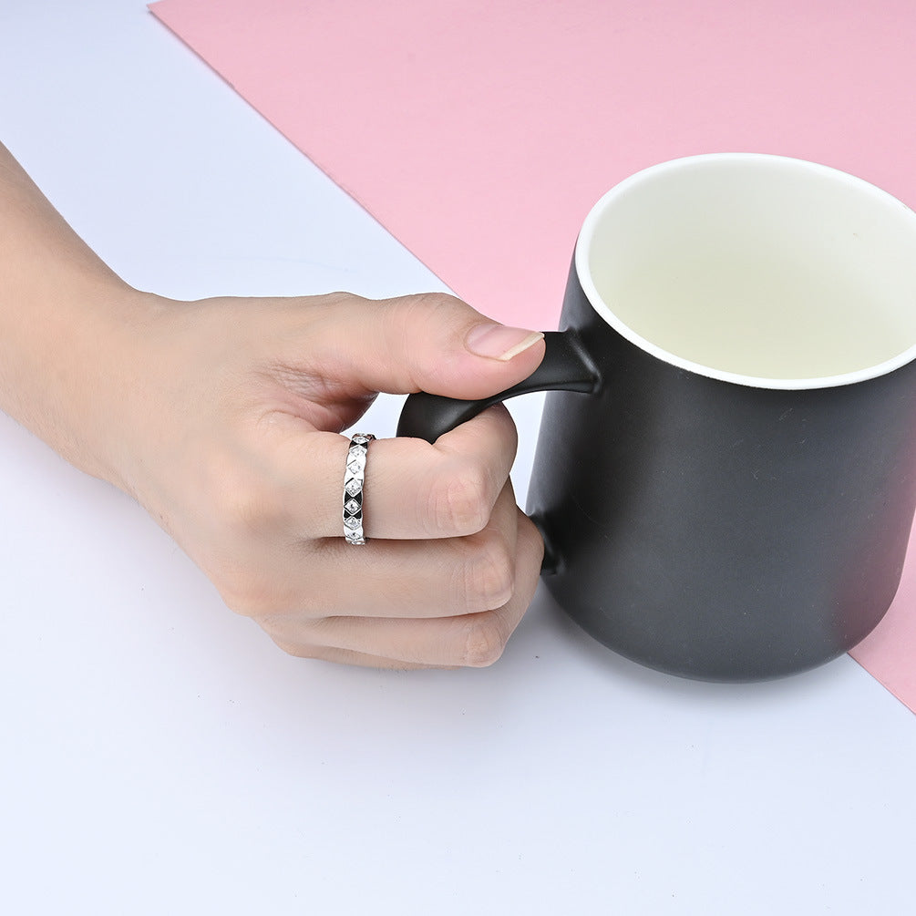 Steel Ring - Elegant Zircon Rhombus Engraving