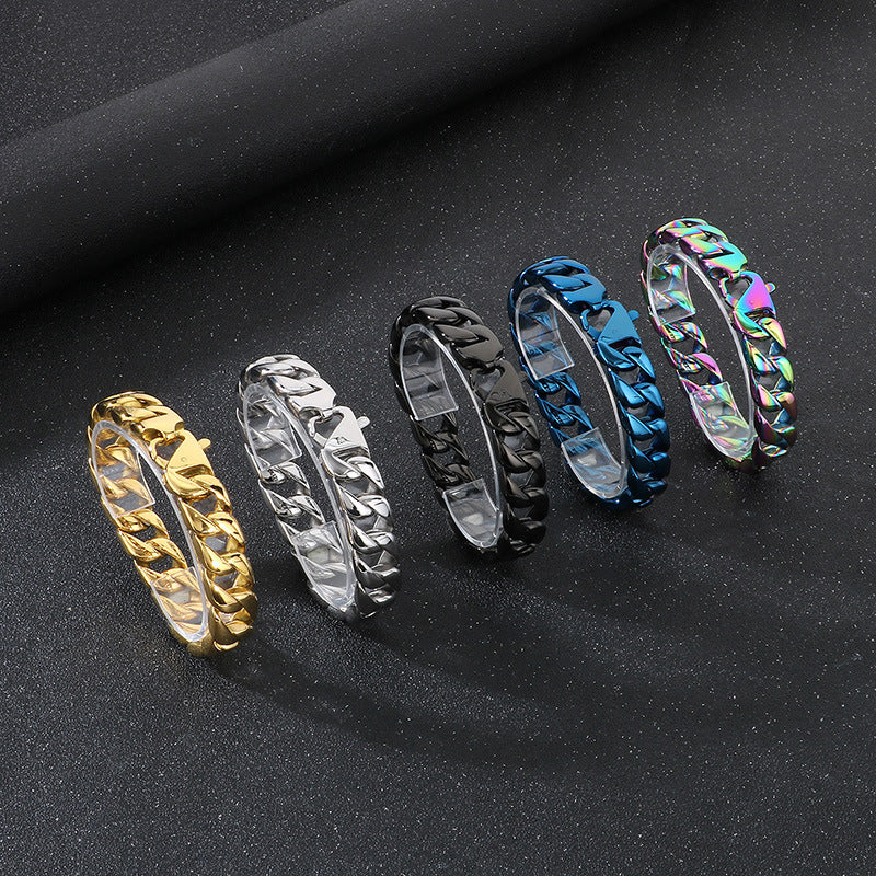 Retro Cuban Chain Titanium Steel Men Bracelet 15mm Classic