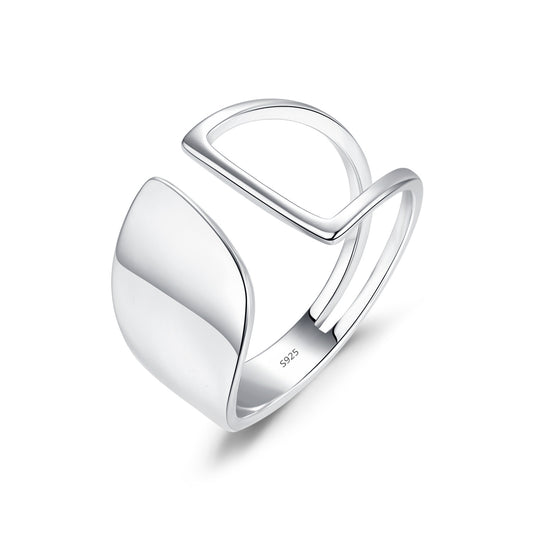 Stylish Adjustable Sterling Silver Ring with Geometric Design