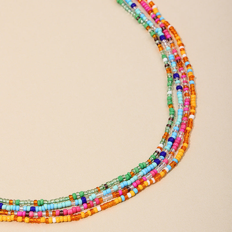 Sweet Candy-colored Multi-layer Beaded Necklace for Beach Holidays