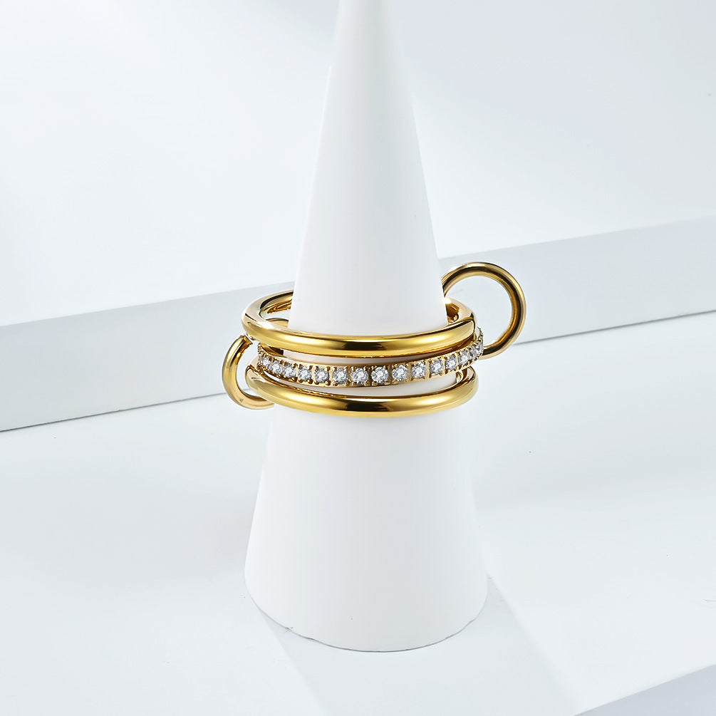Planderful Everyday Genie Three Layer Stacking Ring With Zircon Light Luxury For Women