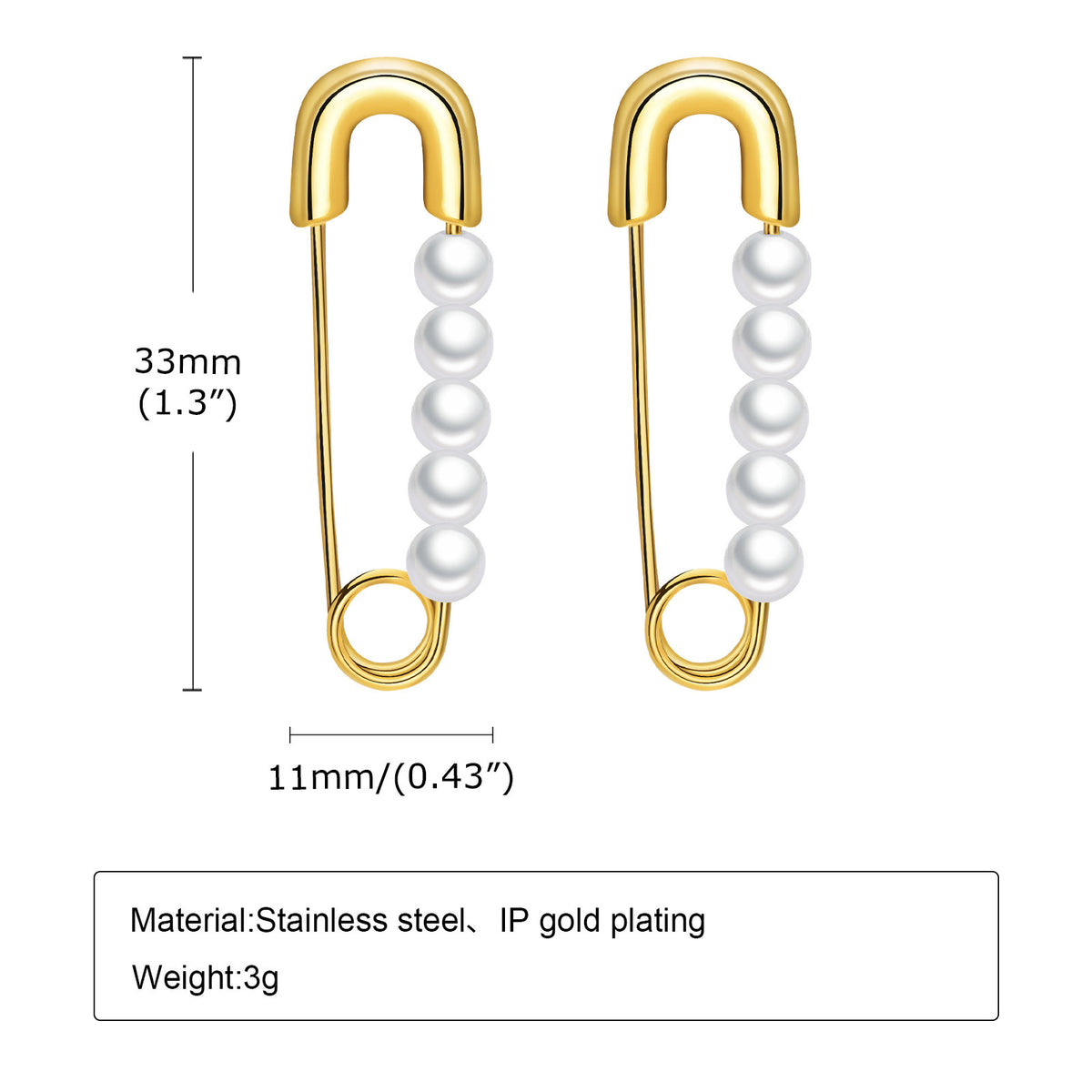Gold-Tone Pearl Safety Pin Earrings