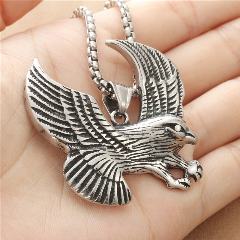 Personalized Titanium Steel Eagle Wings Pendant Necklace for Men - Retro Punk Style