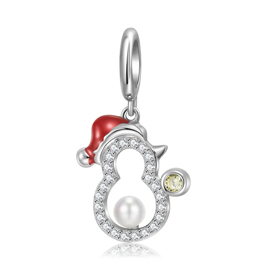 Hollow Christmas Snowman Zircon Pearl Silver Pendant