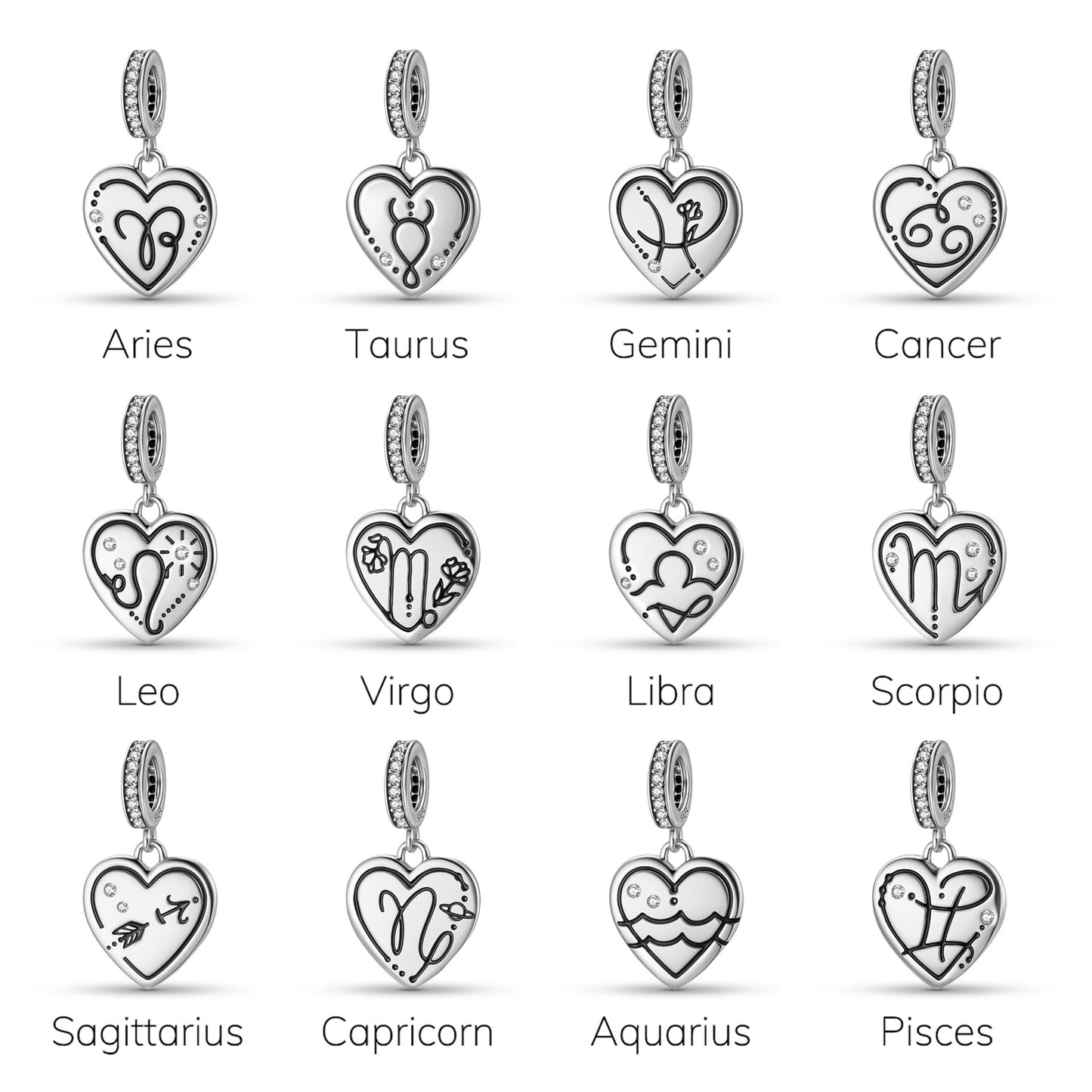 Planderful Jewelry Sterling Silver Heart Shape Zodiac Pendant With Zircon Necklace