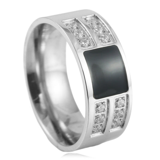 Retro Titanium Steel Black Epoxy Ring for Men - European and American Style Square Design