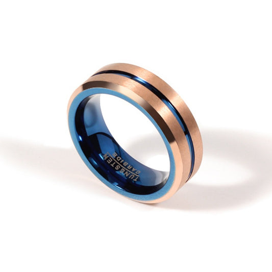 Rose Gold and Blue Tungsten Steel Men's Ring - European & American Fashion Jewelry