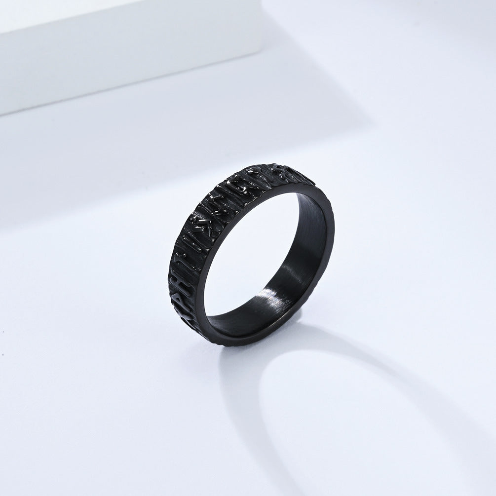 Planderful Nordic Viking Ring In Titanium Steel For Men With Luhn Text Engraving Size 7 To 13