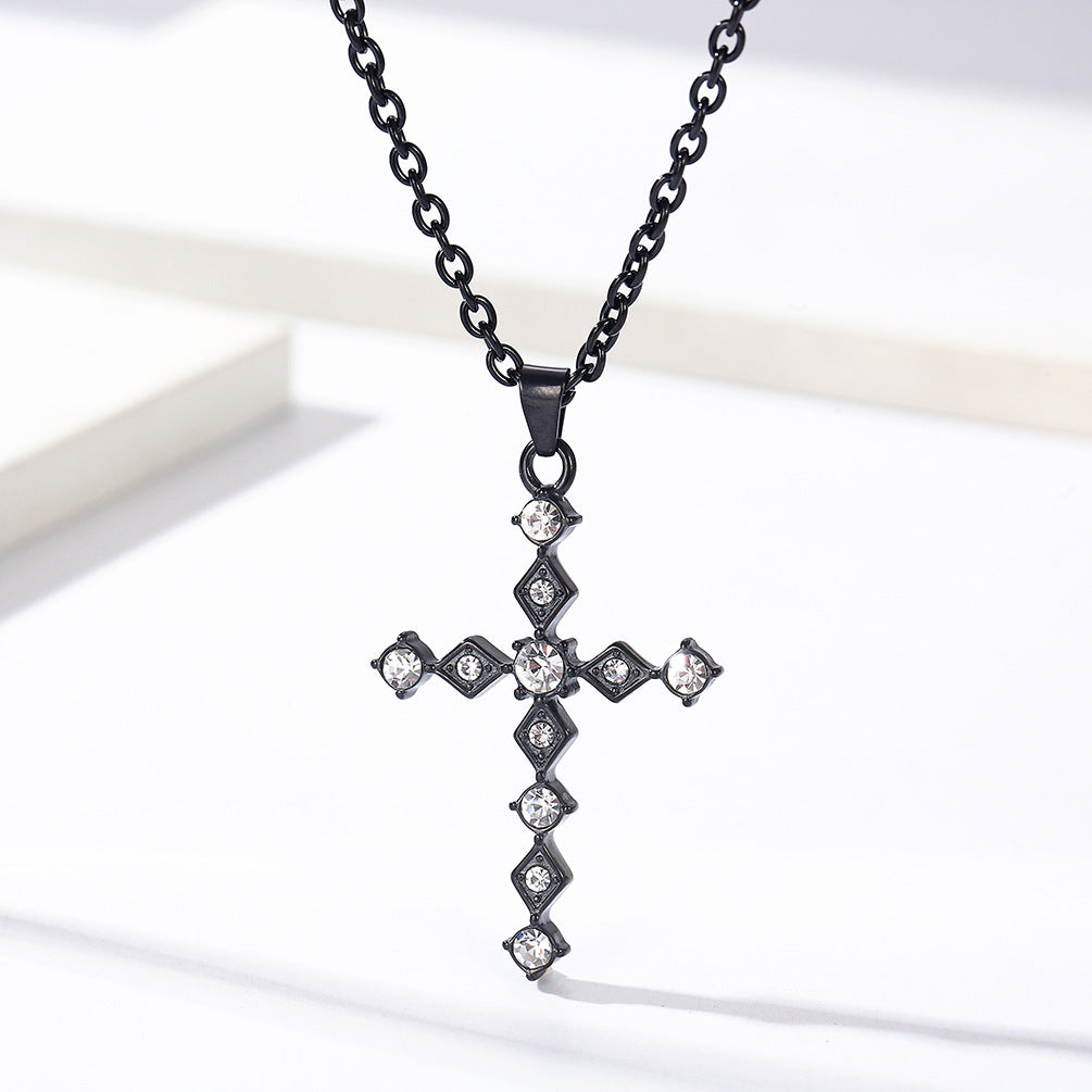 Cross-Border Amazon Light Luxury Zircon Titanium Steel Cross Necklace