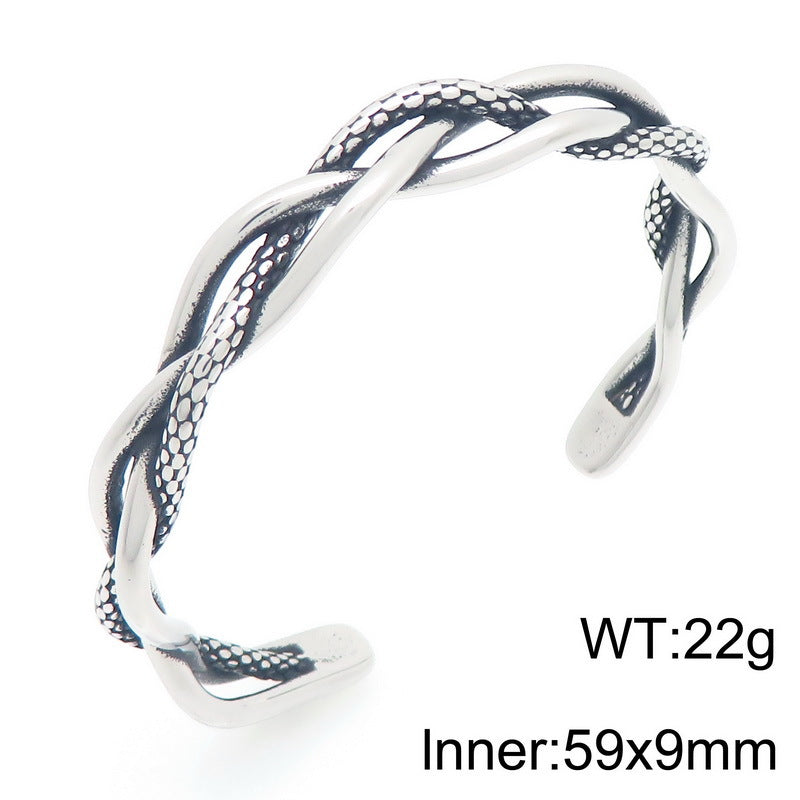 Punk Hollow Twist Bracelet – Smear Cross Pattern Open Men's Stainless Steel Bracelet