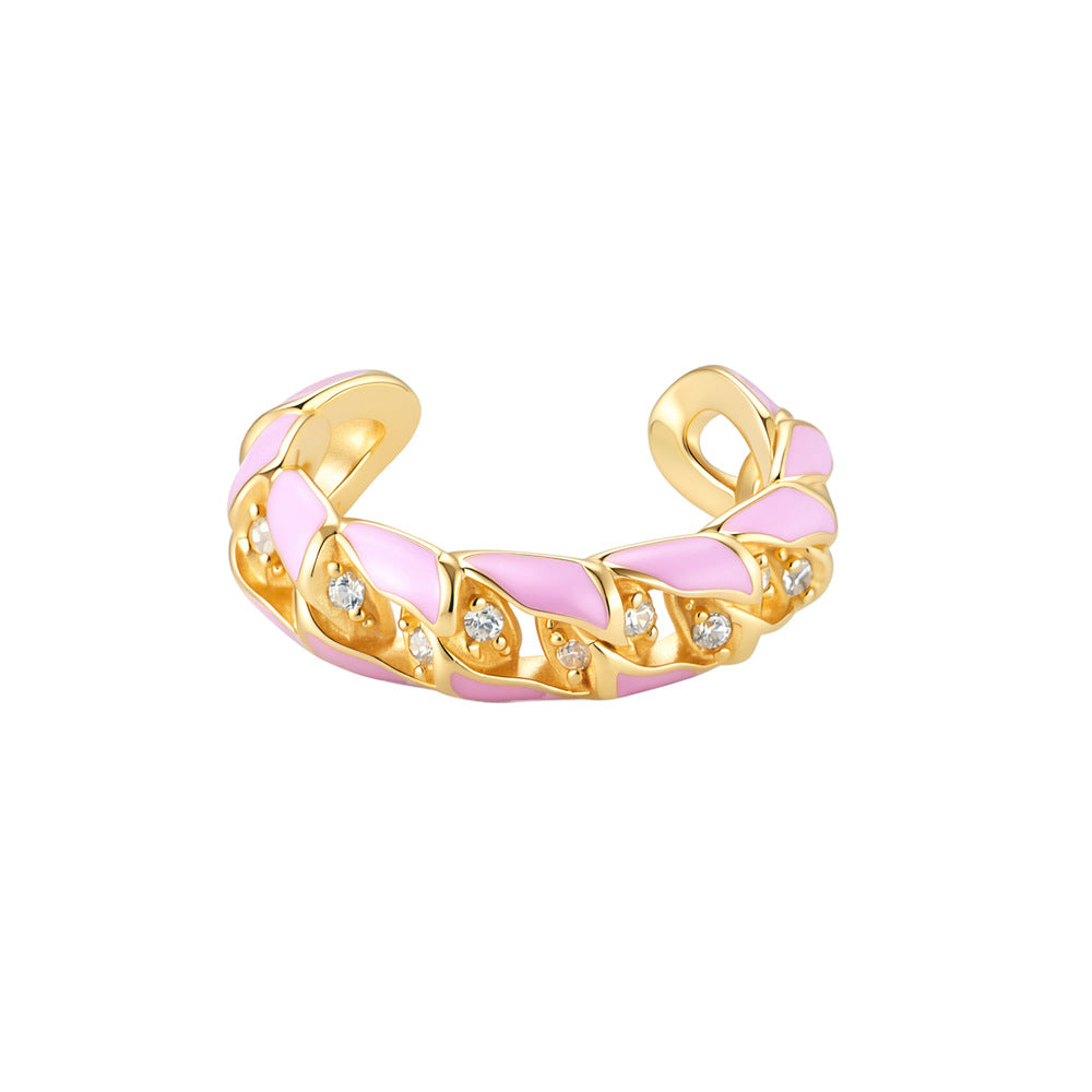 S925 Sterling Silver Epoxy Hollow-Out Zircon Earrings, Earbone Clips Without Ear Holes,