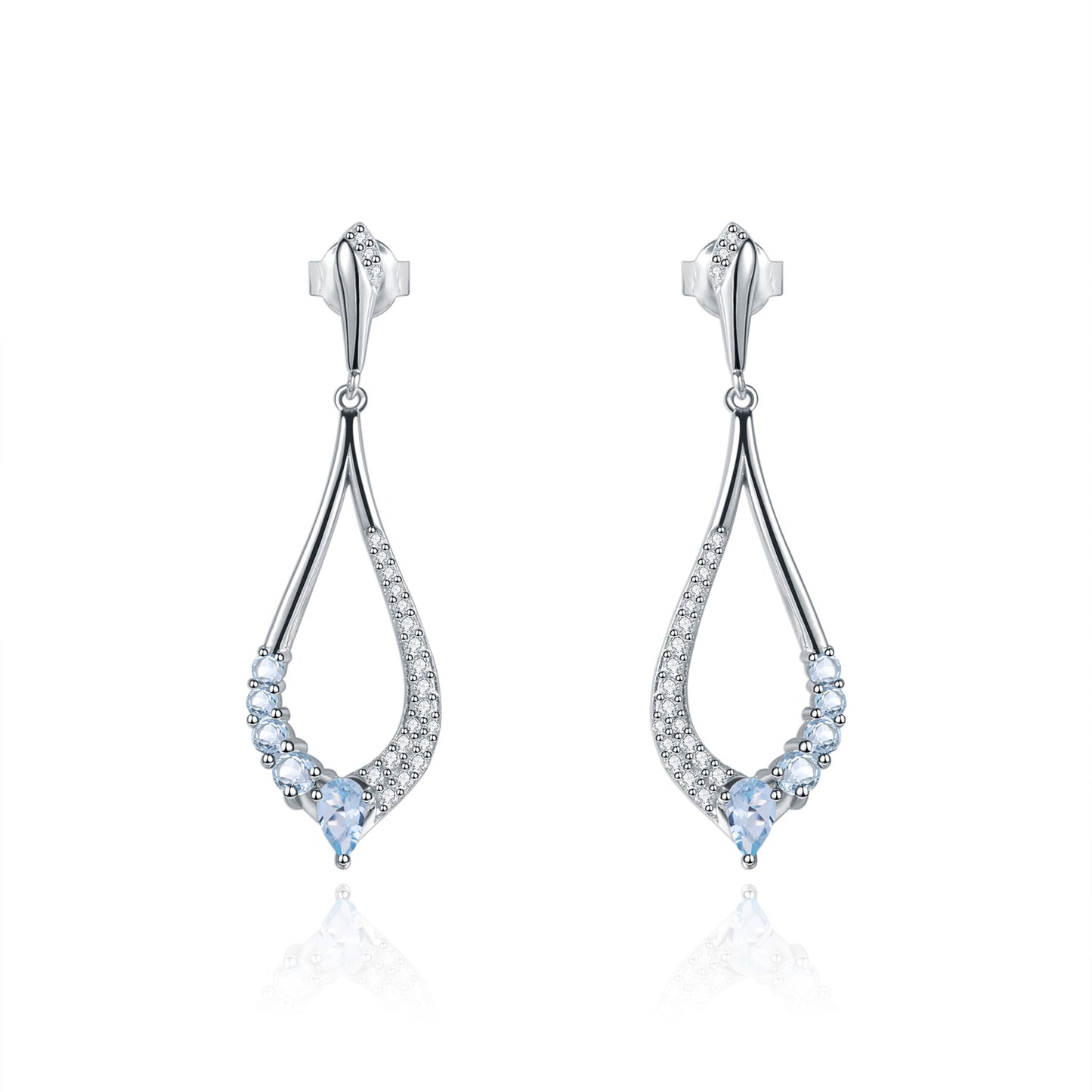 Hollow Tear Drop Natural Gemstones Silver Drop Earrings