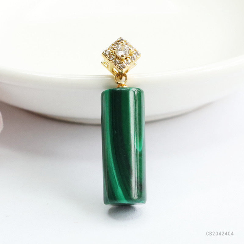 Malachite Barrel Pendant — Chain Option