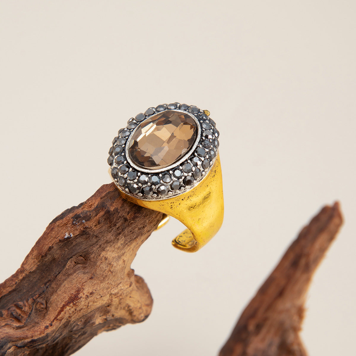 Planderful Vienna Verve Vintage Geometric Inlaid Zircon Open Ring Handcrafted Statement Jewelry For Women