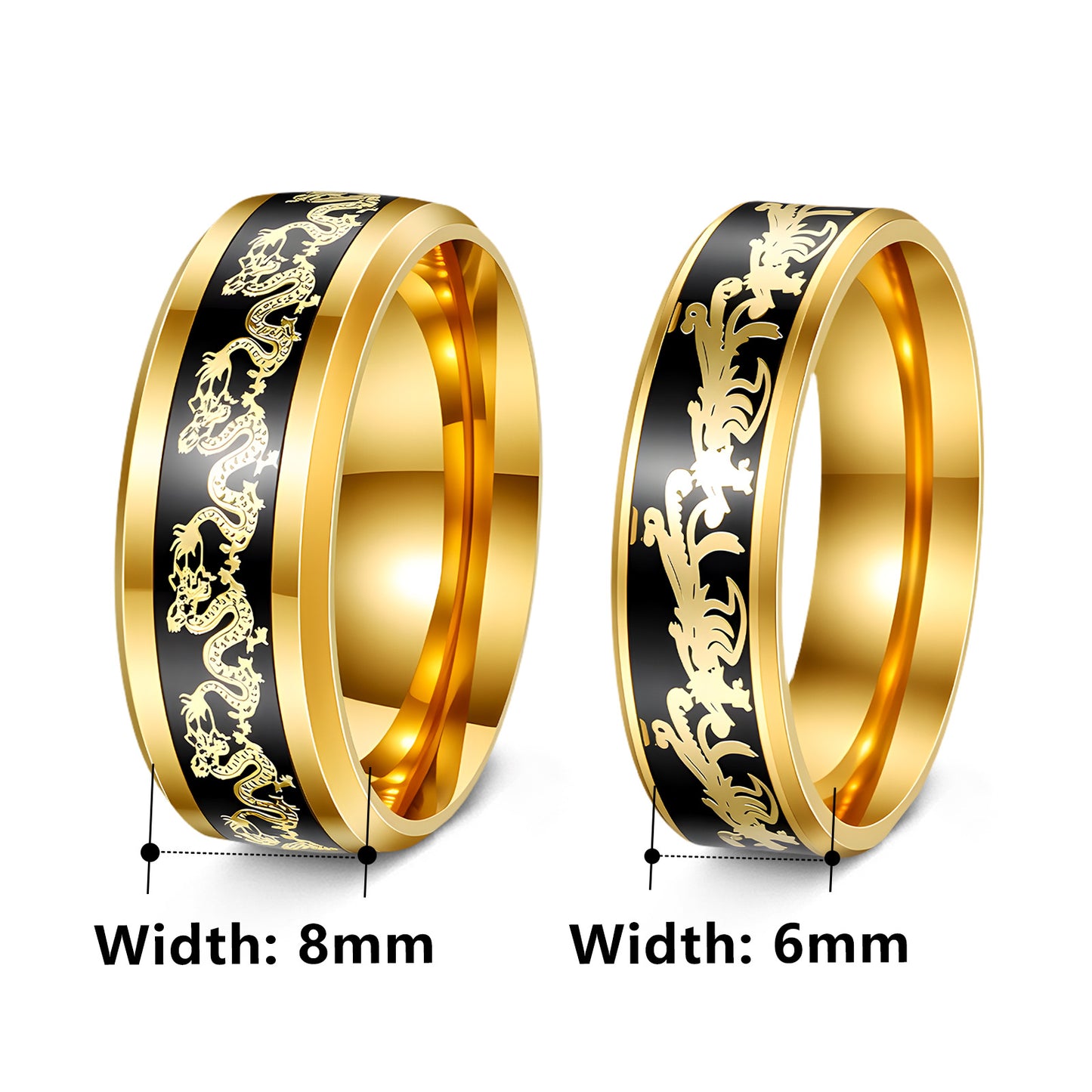 Planderful Everyday Genie Gold Plated Dragon Phoenix Couple Ring Unisex Wedding Band For Couples Size 6 To 12