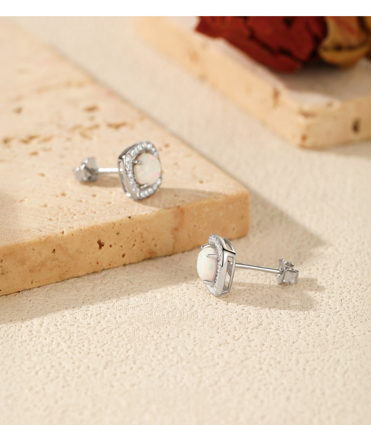 925 Sterling Silver Synthetic Opal Stud Earrings