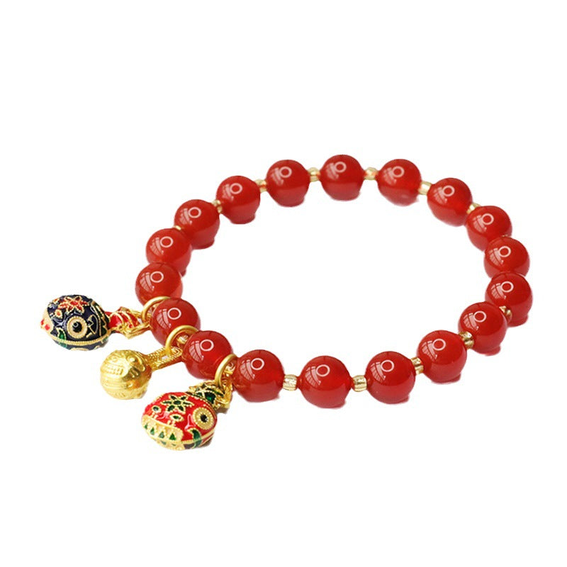 Enamel Swallow Gold Beast Red Agate Bracelet