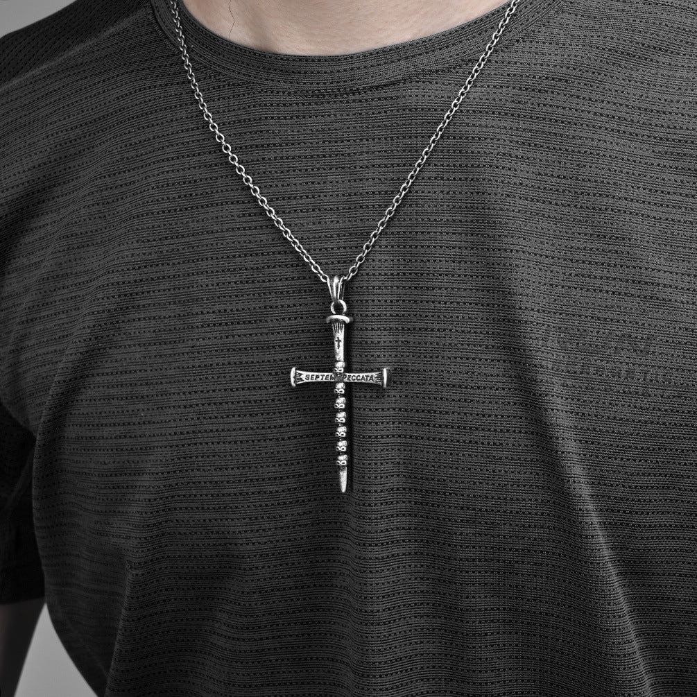 Planderful Titanium Skull Pendant Necklace Seven Deadly Sins Cross Ghost Head For Punk Fashion Lovers