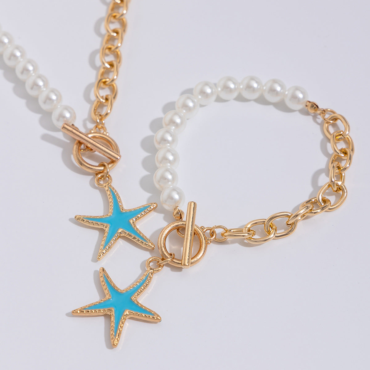 Coastal Star & Pearl-Style Asymmetrical Necklace