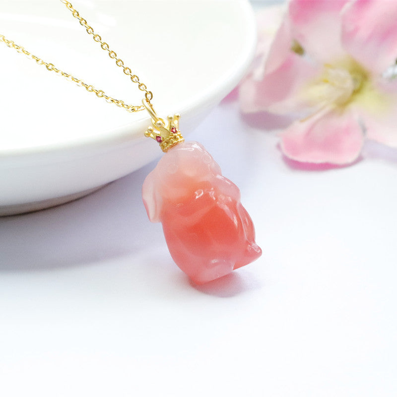 Yanyuan Agate Rabbit Silver Pendant — No Chain