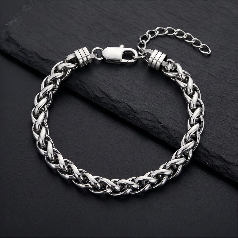 Rock Day Buckle – Hip Hop 8mm Keel Flower Basket Chain With Extension Chain Stainless Bracelet