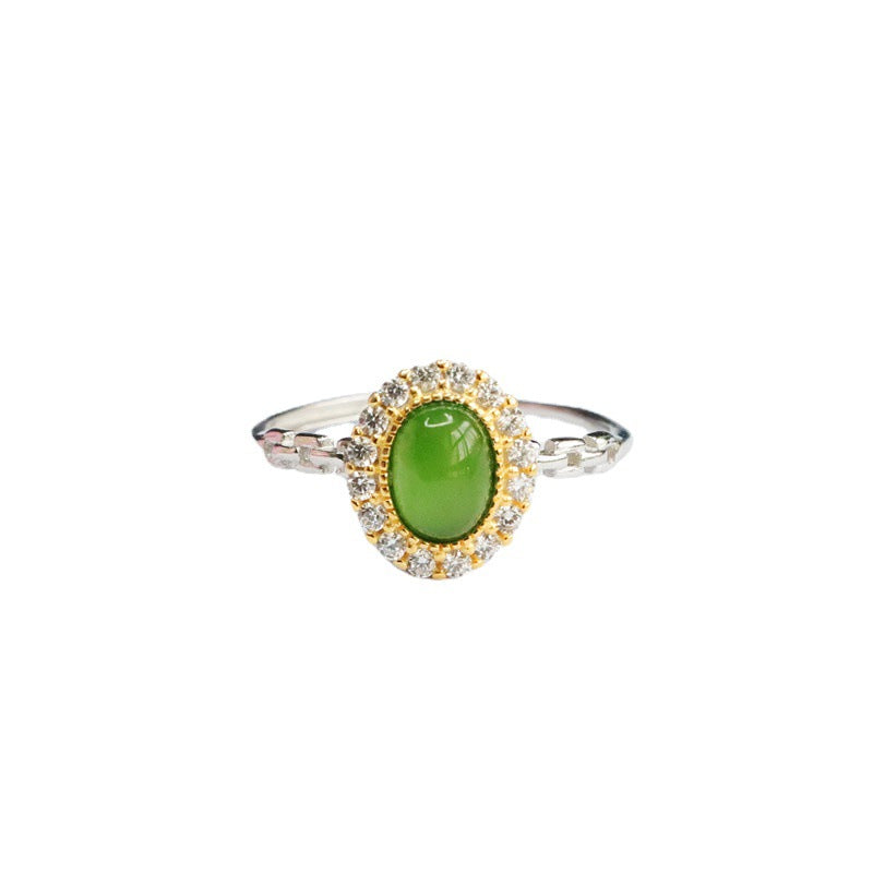 Sterling Silver Jasper and Golden Zircon Halo Jade Ring