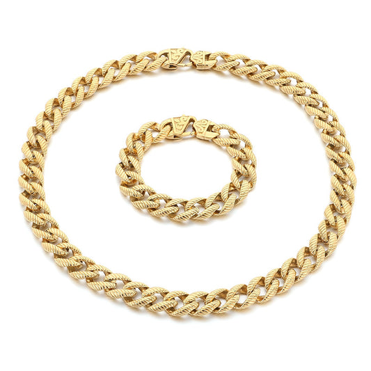 European Fashion Buckle Bracelet Cuban Chain Set For Men