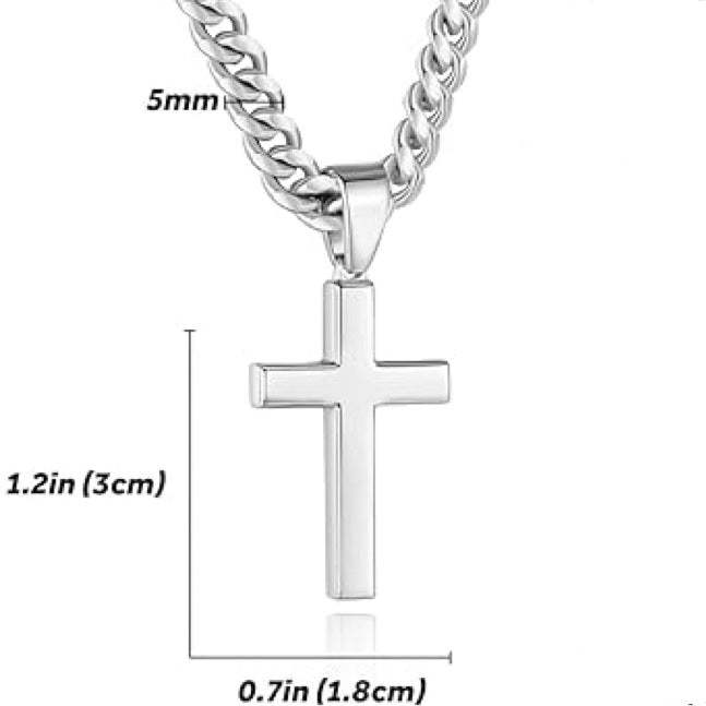 1. Planderful Stainless Steel Cuban Chain Cross Pendant Necklace For Men Urban Hip Hop Style Gift