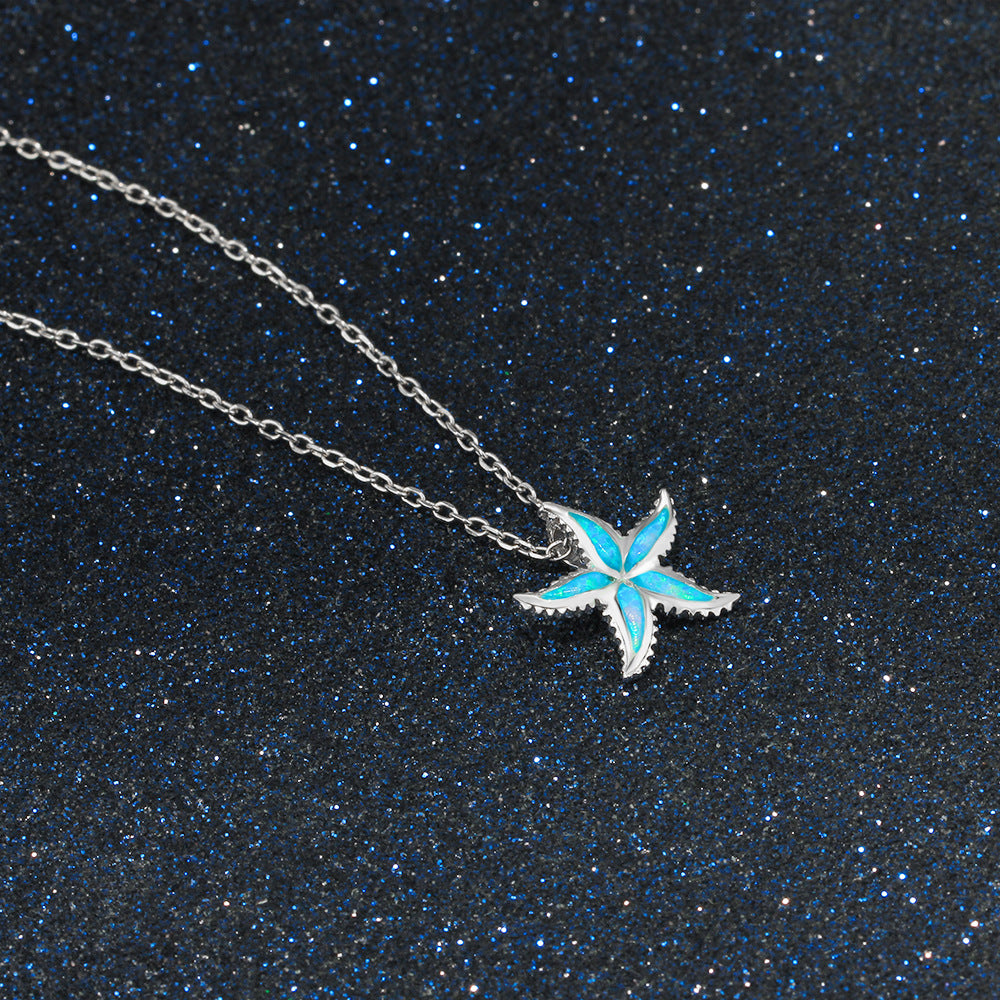 Planderful Jewelry Opal Necklace Starfish Pendant