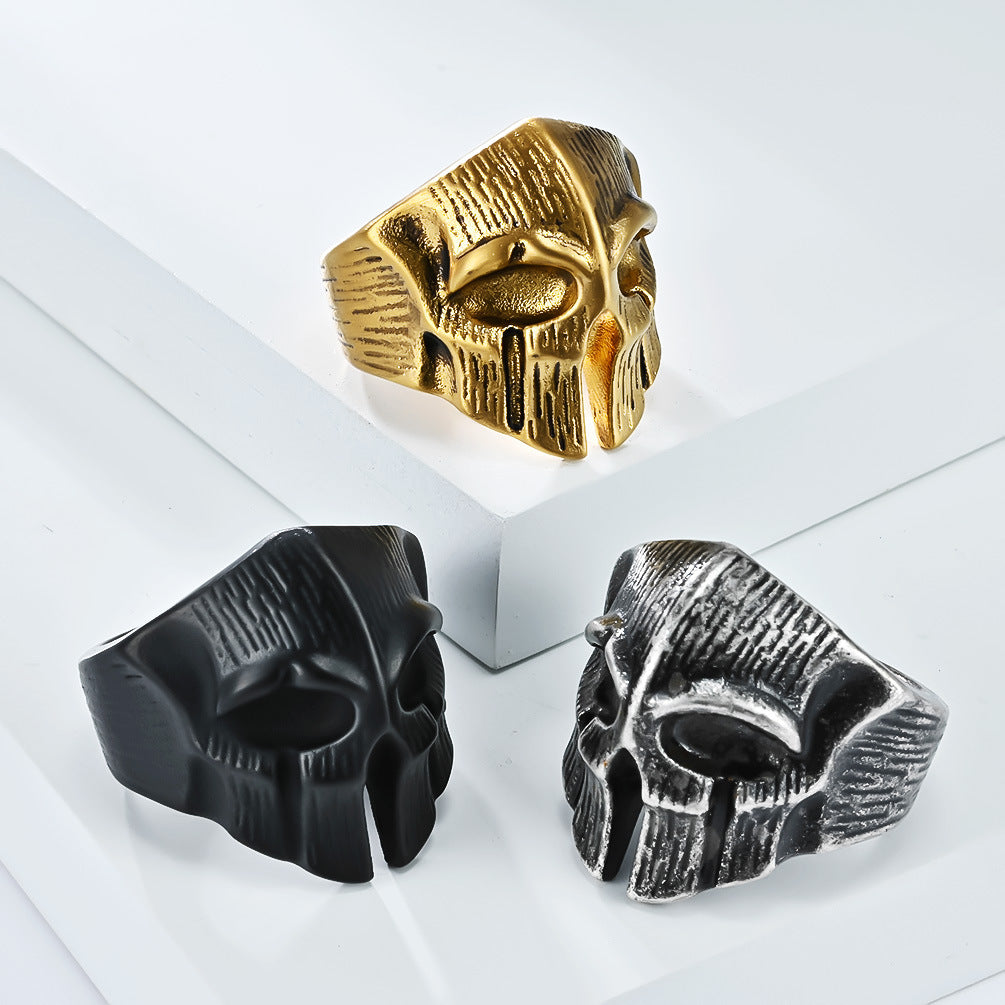 Planderful Spartan Skull Ring Titanium Steel For Men Bold Retro Warrior Jewelry Edition