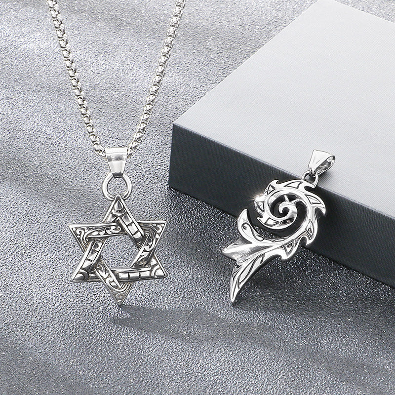 Mythical Moon Celtic Knot Amulet Phoenix Flame Hexagram Titanium Steel Men's Pendant Necklace