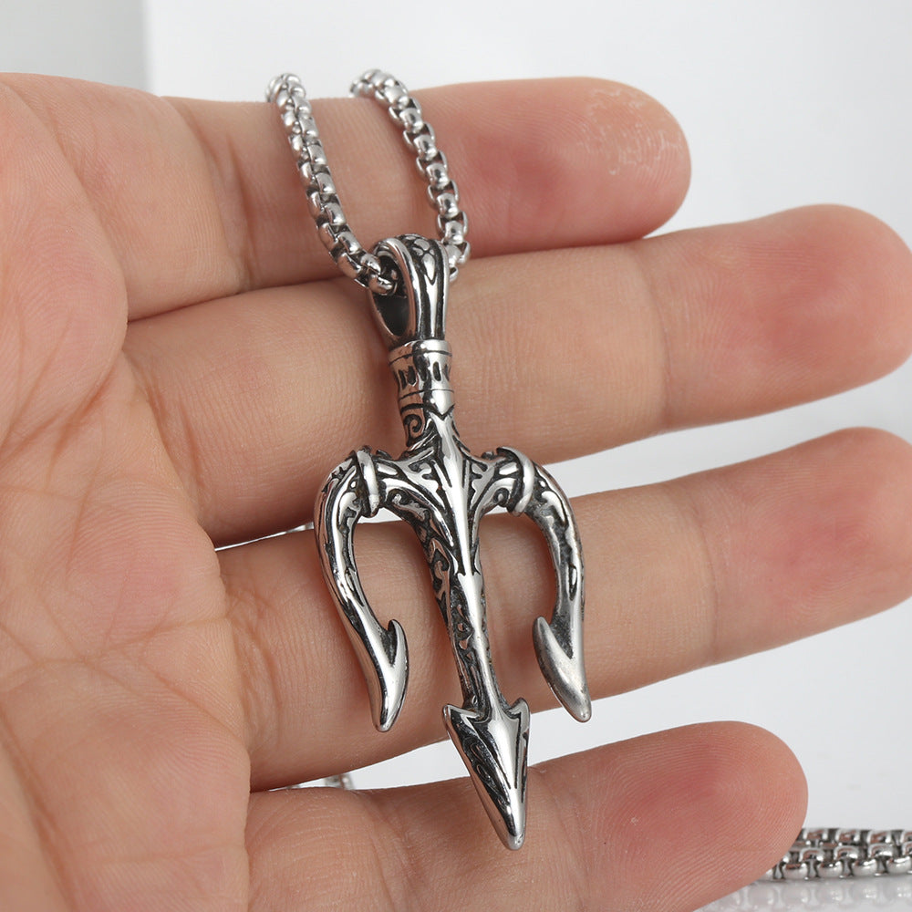 European And American Stainless Steel Trident Pendant Men