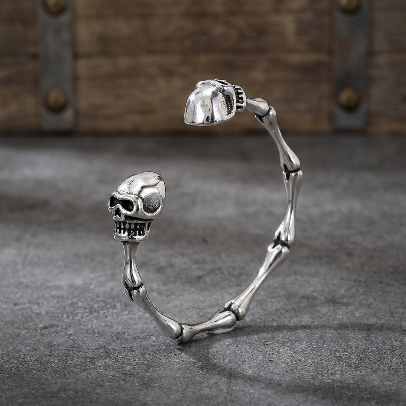 Punk Dark Bamboo Snake Head Skull Open Bracelet Hands Clenched Fist Stainless Steel Men's
