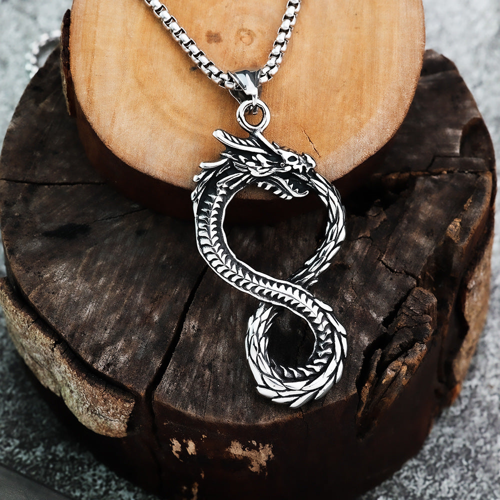 European And American Retro Men's Titanium Steel Flame Dragon Necklace