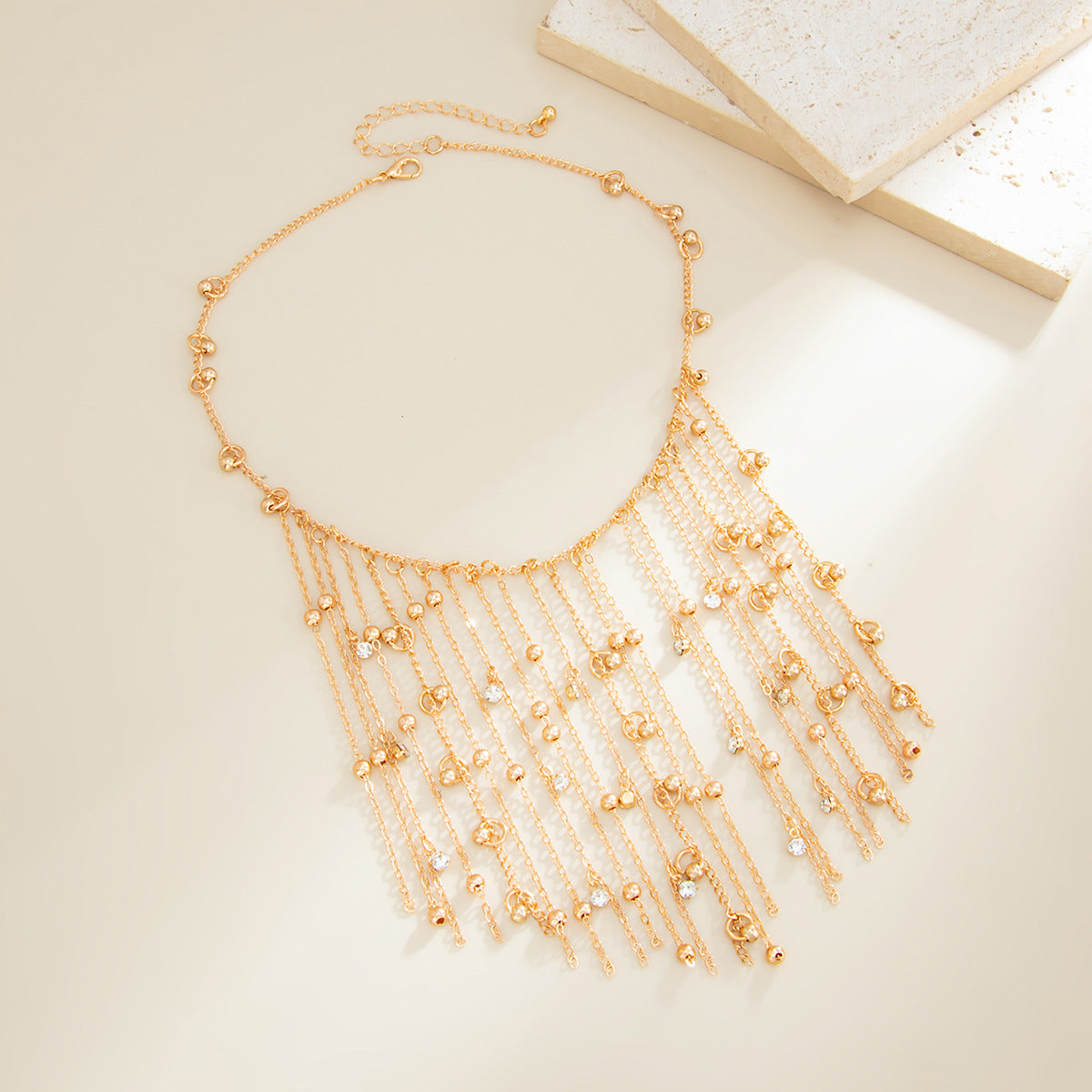 Crystal-Style Ball Fringe Necklace