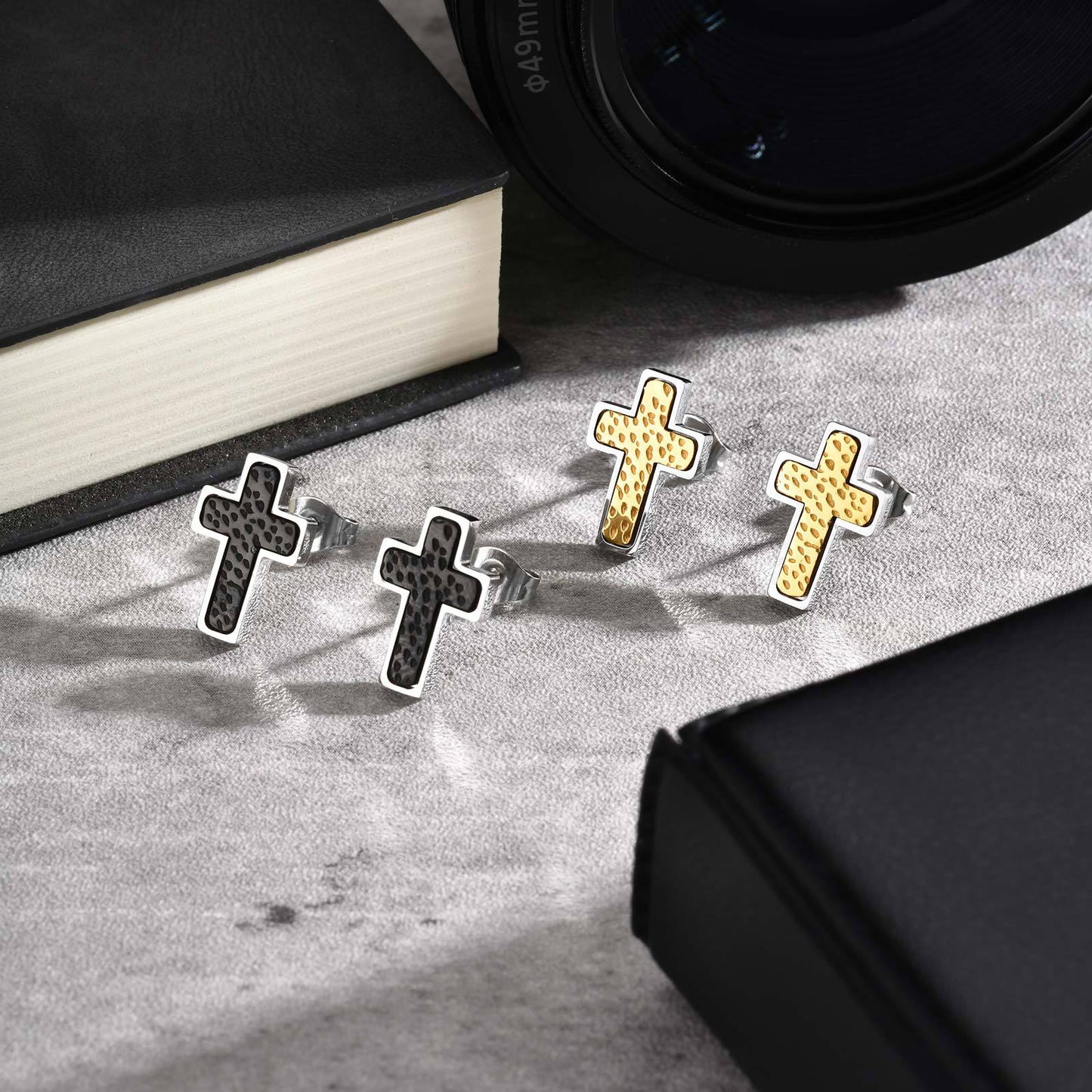 Planderful Men's Stainless Steel Hammer Cross Earrings