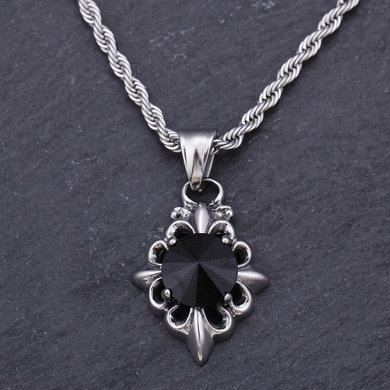 European Retro Zircon Cross Flower Pendant Sweater Chain - Wholesale Titanium Steel Jewelry