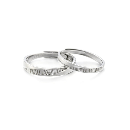 Planderful Wave Couple Pair Ring S925 Sterling Silver – High-Quality Retro Niche Design