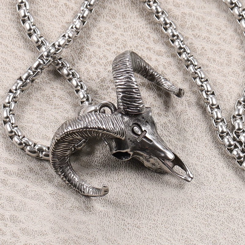 Sheep Head Pendant Stainless Steel Titanium Punk Retro Necklace By Planderful Everyday Genie For Men