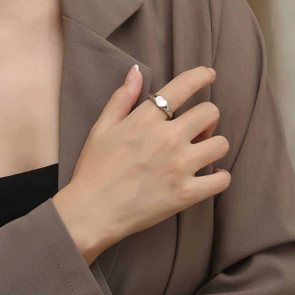 Cross-Border Simple Cold Wind Love Titanium Steel Ring for Women