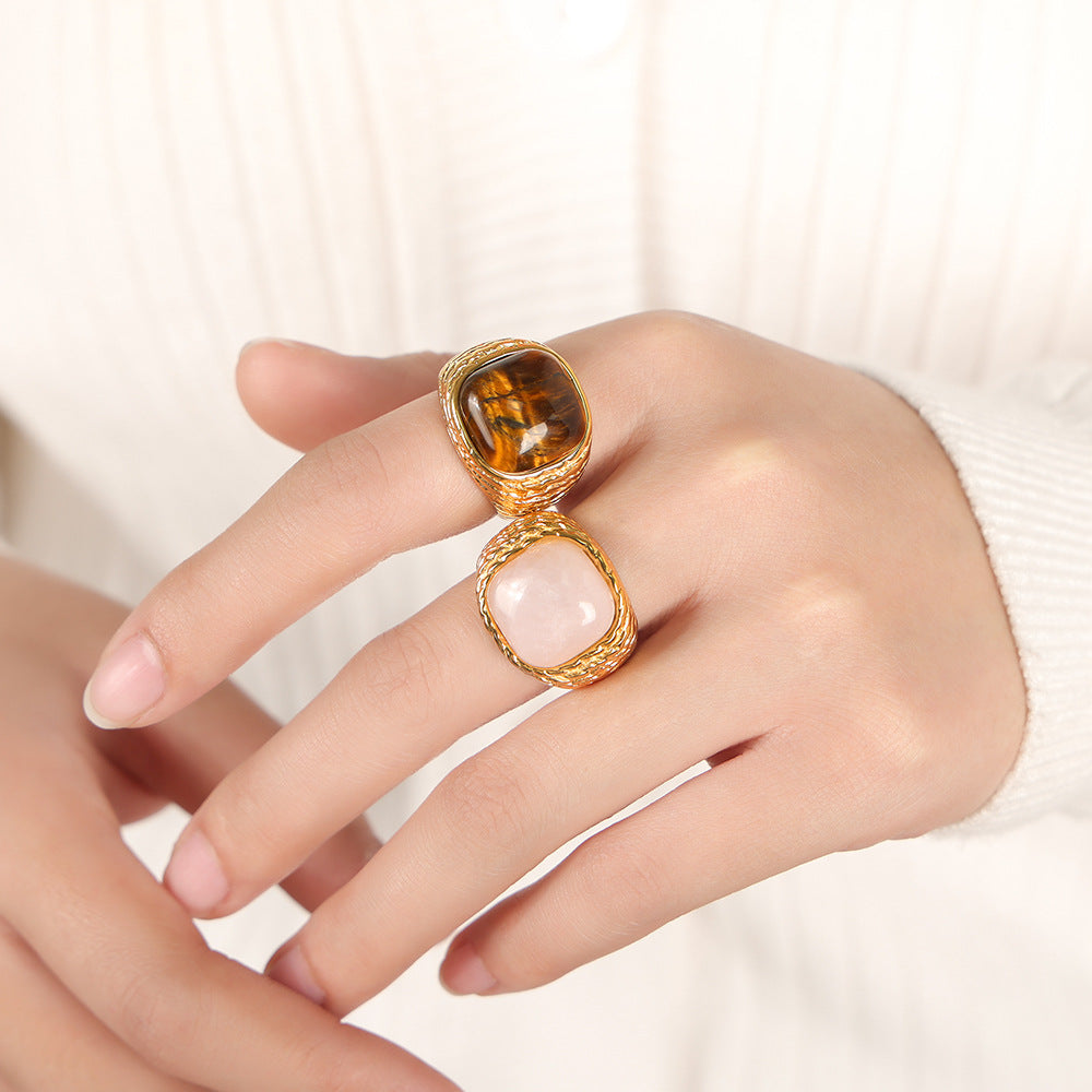 Golden Tiger's Eye Crystal Ring - Luxury Retro Jewelry