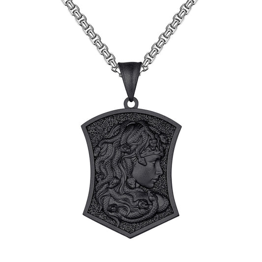 Steel Necklace – Vintage Medusa Shield Pendant