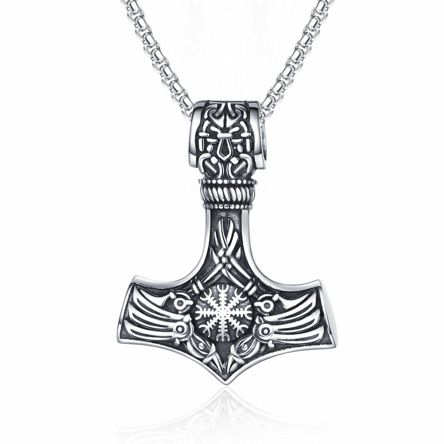 Steel Necklace - Statement Viking Thor's Hammer Pendant For Men Everyday Wear Gift Idea