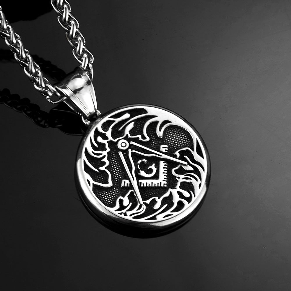 Vintage Men's Jewelry AG Freemason Medal Pendant Necklace