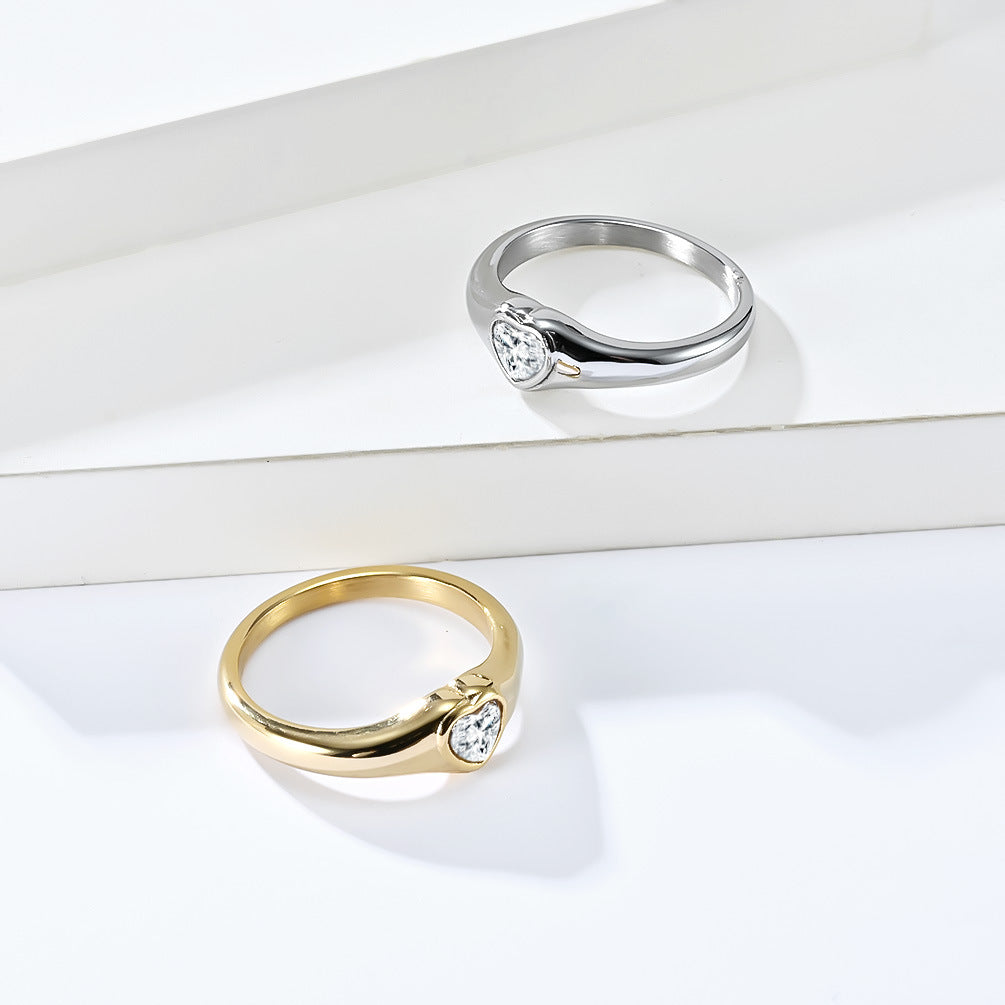 Planderful Zircon Heart Ring For Women Titanium Steel Jewelry Elegant Fashion Wedding Band