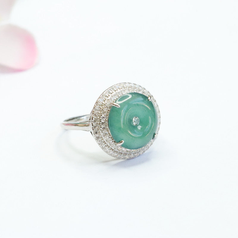 Icy Blue Jadeite Peace Buckle 925 Silver Ring